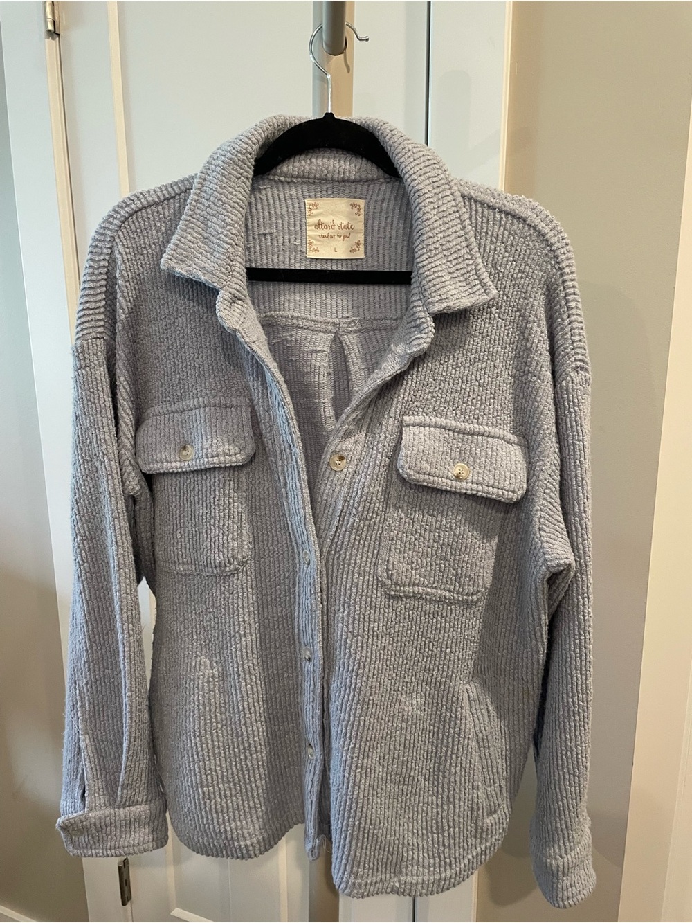 Altar'd State Light Blue Knit Button Down Shacket